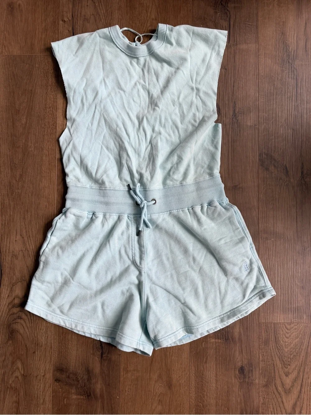 Free People Throw And Go Shortsie Oversized Romper in Refresh Blue - X-Small